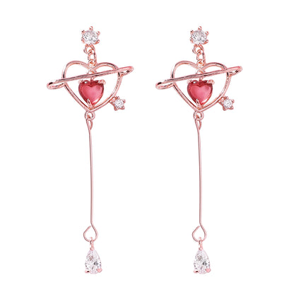 925 Silver Needle Korean Girls Pop Heart Zircon Drop Earrings-Jewearrings