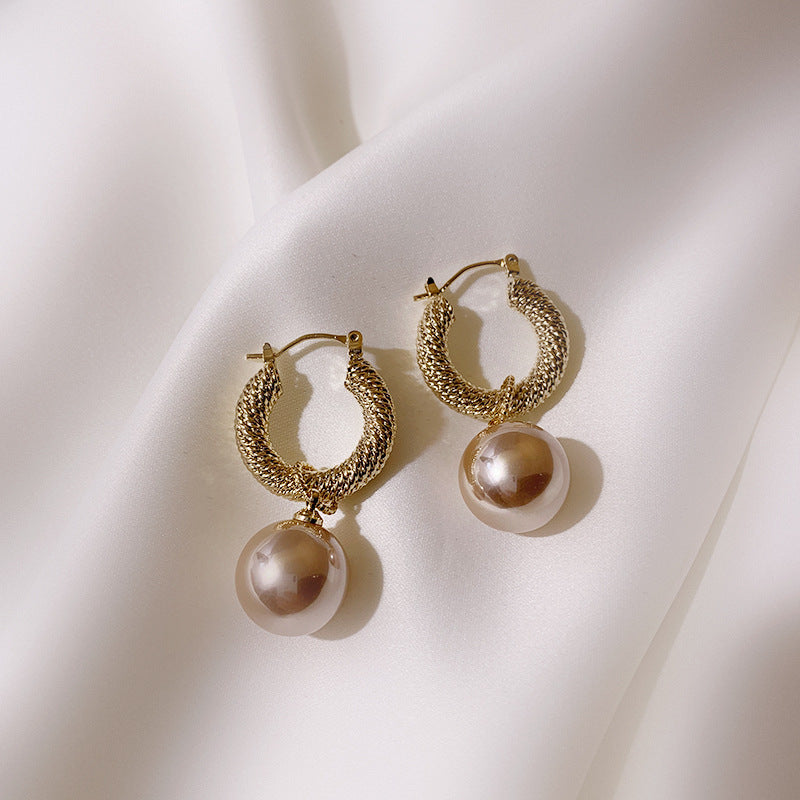 Super Flash French Vintage Metal Earrings Pearl Earrings-Jewearrings