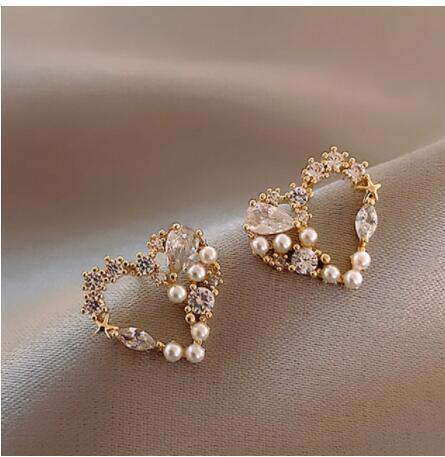 Pearl Ladies Earrings Fashion Crystal Love Earrings-Jewearrings