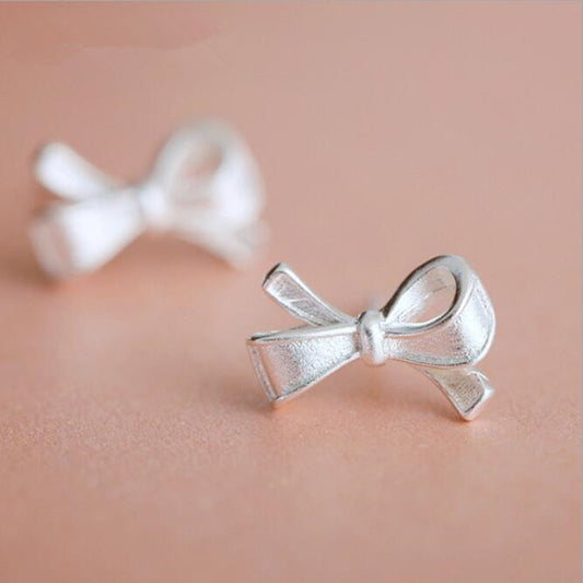 S925 Sterling Silver Earrings Fashion Bow Plain Silver Personalized Earrings-Jewearrings