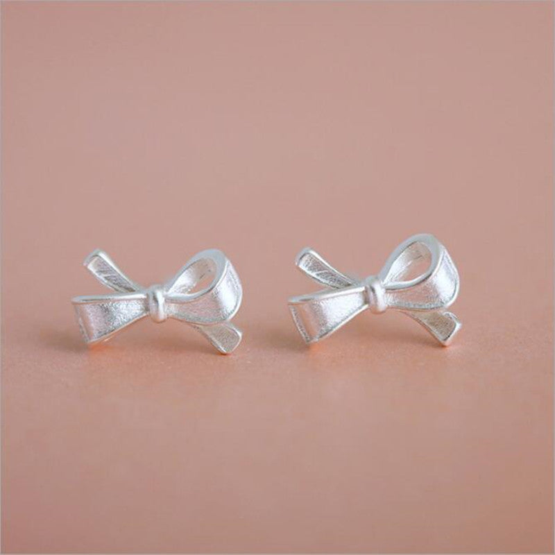 S925 Sterling Silver Earrings Fashion Bow Plain Silver Personalized Earrings-Jewearrings