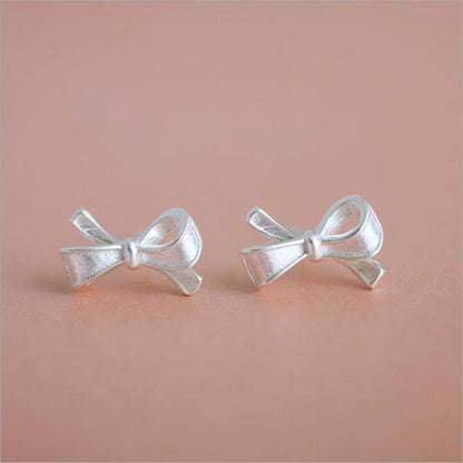 S925 Sterling Silver Earrings Fashion Bow Plain Silver Personalized Earrings-Jewearrings