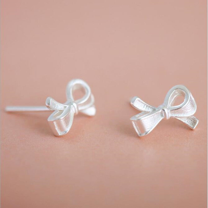 S925 Sterling Silver Earrings Fashion Bow Plain Silver Personalized Earrings-Jewearrings