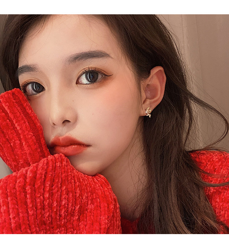 S925 Silver Needle Korea Simple Small Cute Net Red Sweet Christmas Deer Earrings Earrings-Jewearrings