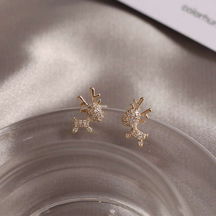 S925 Silver Needle Korea Simple Small Cute Net Red Sweet Christmas Deer Earrings Earrings-Jewearrings