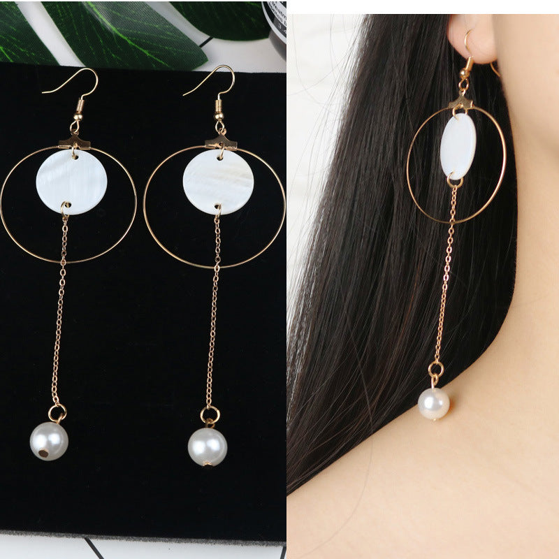 Long Tassel Earrings Square Pearl Asymmetric Earrings-Jewearrings