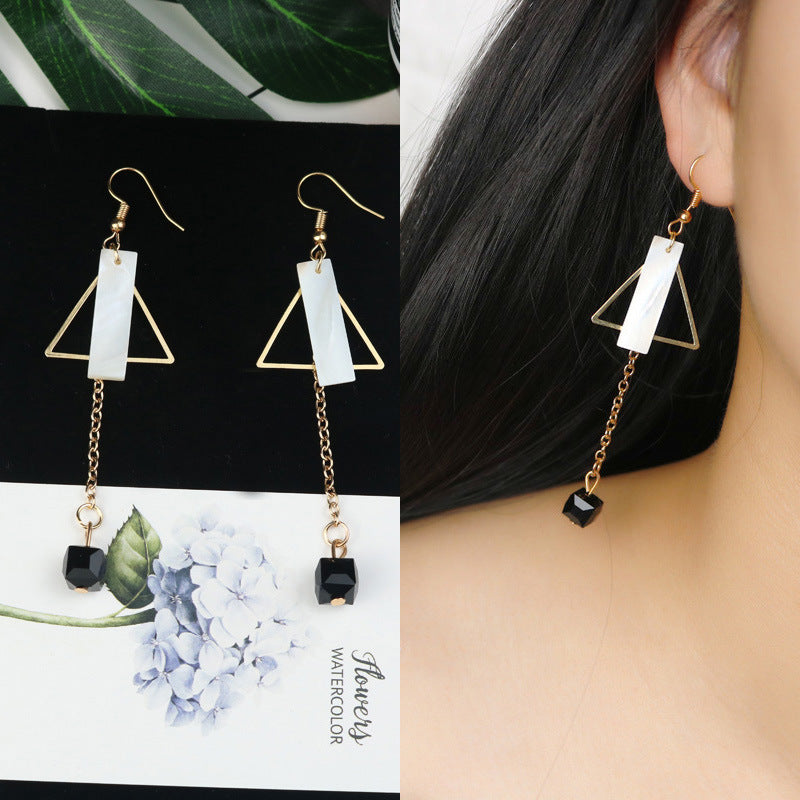 Long Tassel Earrings Square Pearl Asymmetric Earrings-Jewearrings