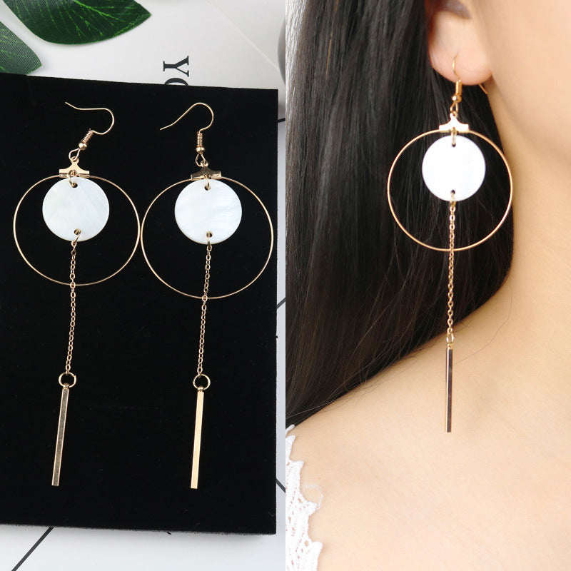 Long Tassel Earrings Square Pearl Asymmetric Earrings-Jewearrings