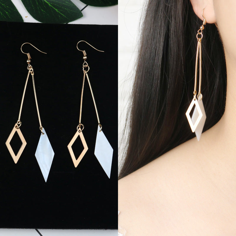 Long Tassel Earrings Square Pearl Asymmetric Earrings-Jewearrings