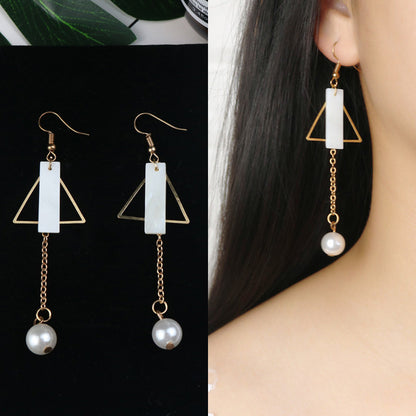 Long Tassel Earrings Square Pearl Asymmetric Earrings-Jewearrings