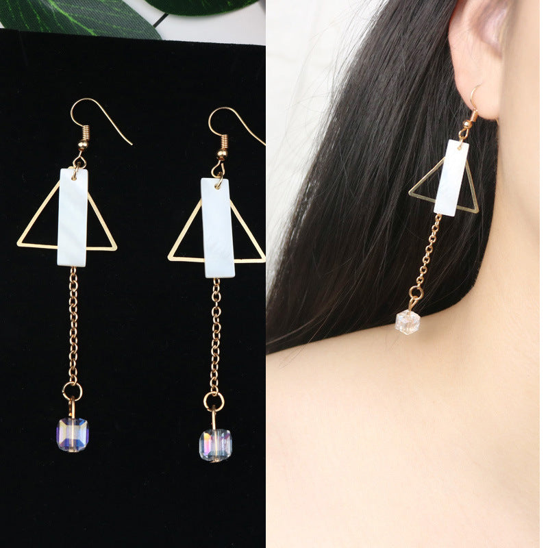 Long Tassel Earrings Square Pearl Asymmetric Earrings-Jewearrings