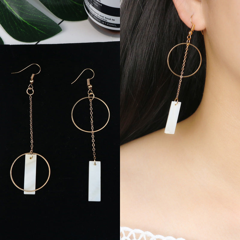 Long Tassel Earrings Square Pearl Asymmetric Earrings-Jewearrings