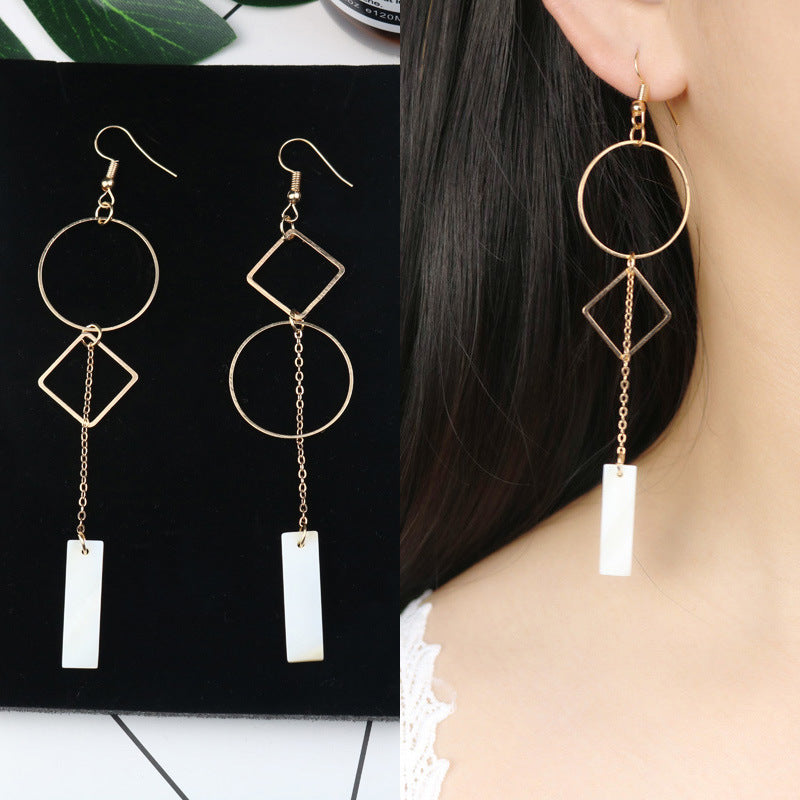 Long Tassel Earrings Square Pearl Asymmetric Earrings-Jewearrings