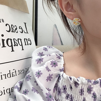 S925 Silver Needle Cold Wind Lemon Earrings Female Korean Temperament Net Red Earrings New Trendy Personality Earrings Female Simple-Jewearrings