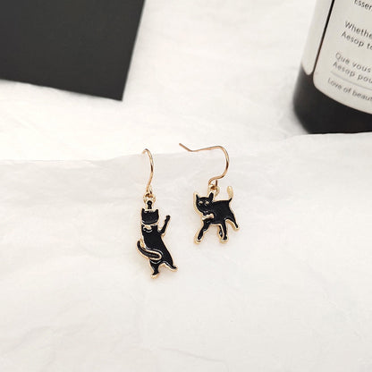 Japanese Cartoon Cute Girl Cat Earrings Personality Funny Simple Oil Drop Asymmetric Ear Clip-Jewearrings