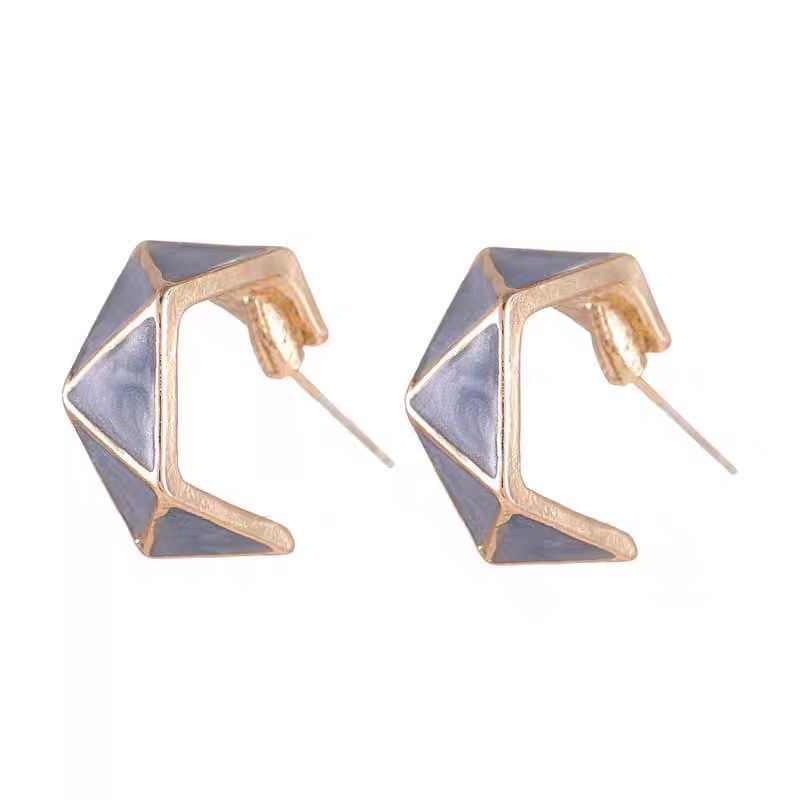 S925 Silver Needle Contrast Color Earrings Ins Wind C-Shaped Stud Earrings Geometric Design Earrings-Jewearrings