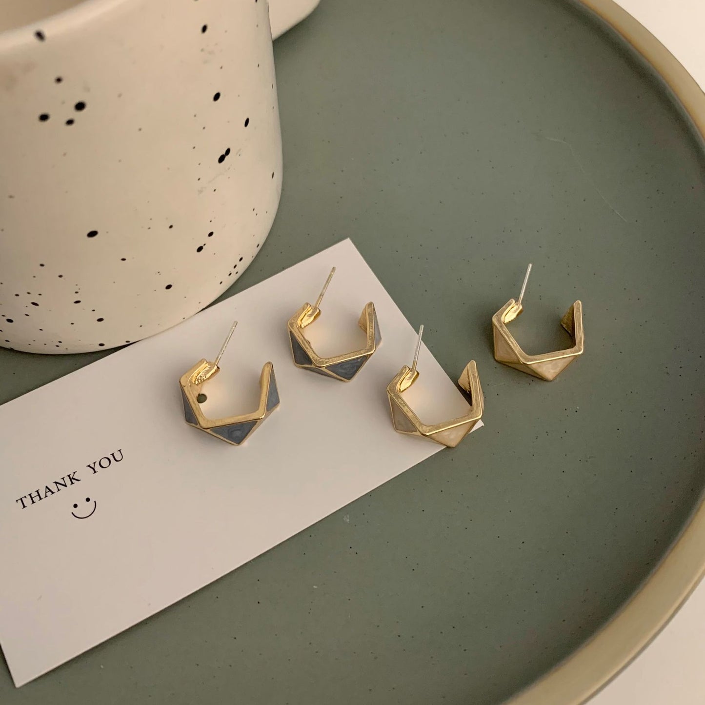 S925 Silver Needle Contrast Color Earrings Ins Wind C-Shaped Stud Earrings Geometric Design Earrings-Jewearrings