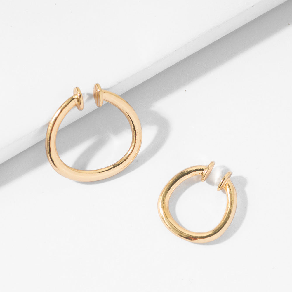 Punk Rock Gold Color Clip-on Non-wearable Fashion Chain Link Earrings Ladies Party Jewelry Cartilage Earrings-Jewearrings