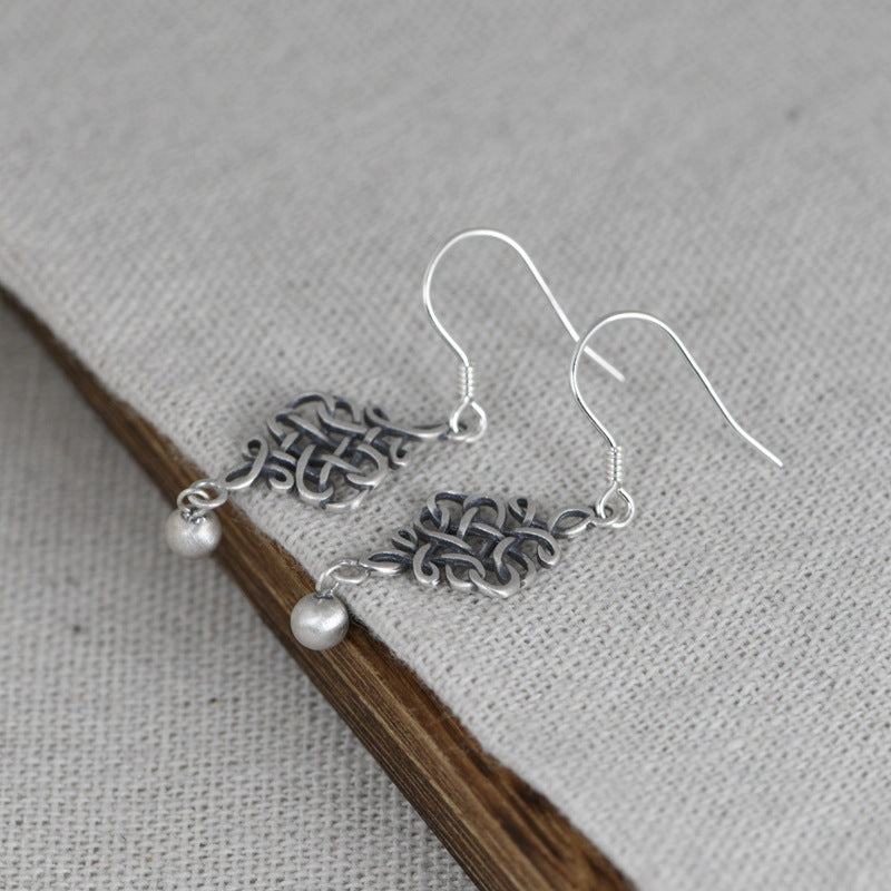 Retro Literary And Artistic Temperament Chinese Knotted Knot Silver Earrings-Jewearrings