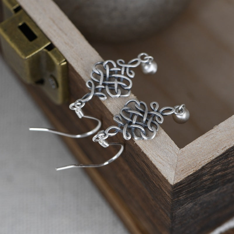 Retro Literary And Artistic Temperament Chinese Knotted Knot Silver Earrings-Jewearrings