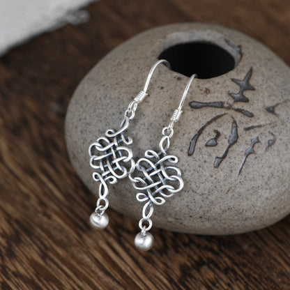 Retro Literary And Artistic Temperament Chinese Knotted Knot Silver Earrings-Jewearrings