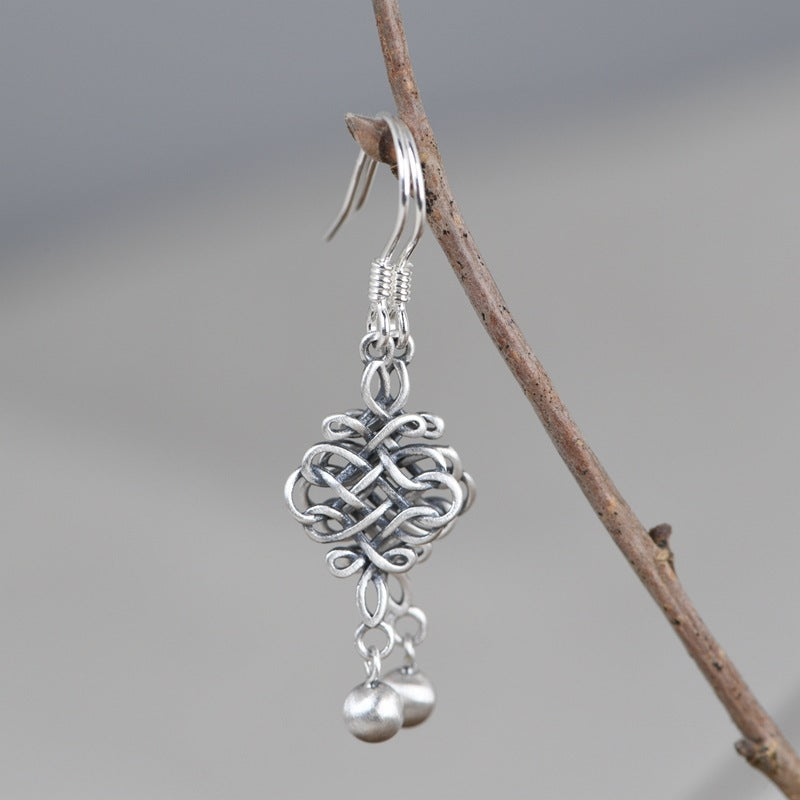 Retro Literary And Artistic Temperament Chinese Knotted Knot Silver Earrings-Jewearrings