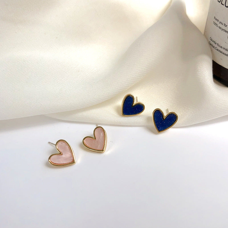 Silver Needle Temperament Simple Fashion Mini Stud Earrings Personality Sweet Love Heart Shaped Earrings Resin Ear Jewelry-Jewearrings