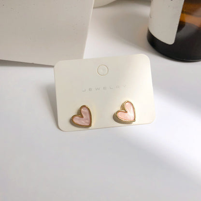 Silver Needle Temperament Simple Fashion Mini Stud Earrings Personality Sweet Love Heart Shaped Earrings Resin Ear Jewelry-Jewearrings