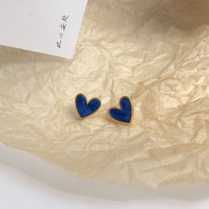 Silver Needle Temperament Simple Fashion Mini Stud Earrings Personality Sweet Love Heart Shaped Earrings Resin Ear Jewelry-Jewearrings