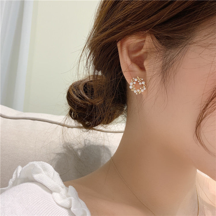 S925 Silver Needle Korean Temperament Circle Olive Branch Earrings-Jewearrings