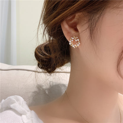 S925 Silver Needle Korean Temperament Circle Olive Branch Earrings-Jewearrings