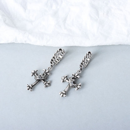 Japanese And Korean Vintage Distressed Crown Cross Earrings-Jewearrings