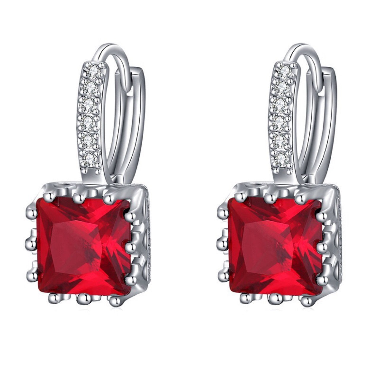 Round Face Slimming Square Zircon Croissant Earrings Female Silver-Jewearrings