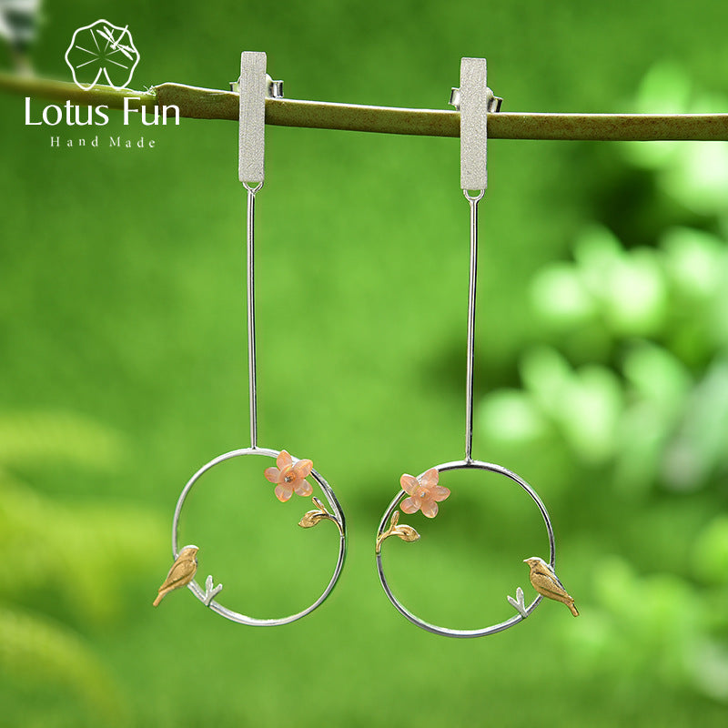 Flower And Bird Chinese Style Creative Sterling Silver S925 Earrings Sterling Silver S925 Fashion Design Earrings-Jewearrings