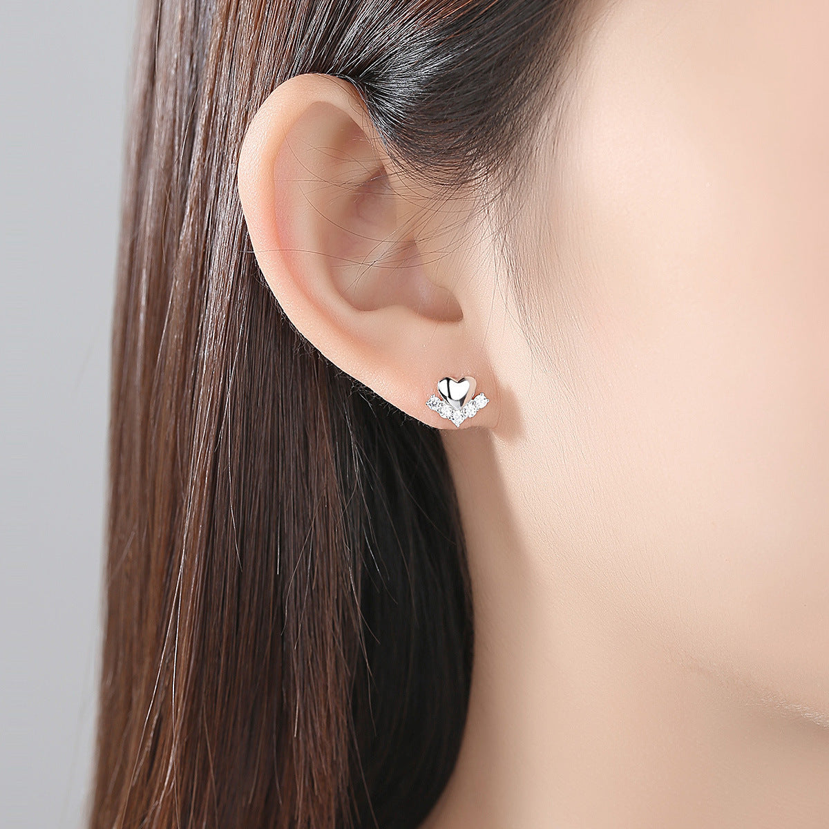 Sterling Silver Mini Bone Stud Earrings Love Heart Stud Earrings-Jewearrings