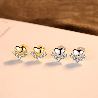 Sterling Silver Mini Bone Stud Earrings Love Heart Stud Earrings-Jewearrings