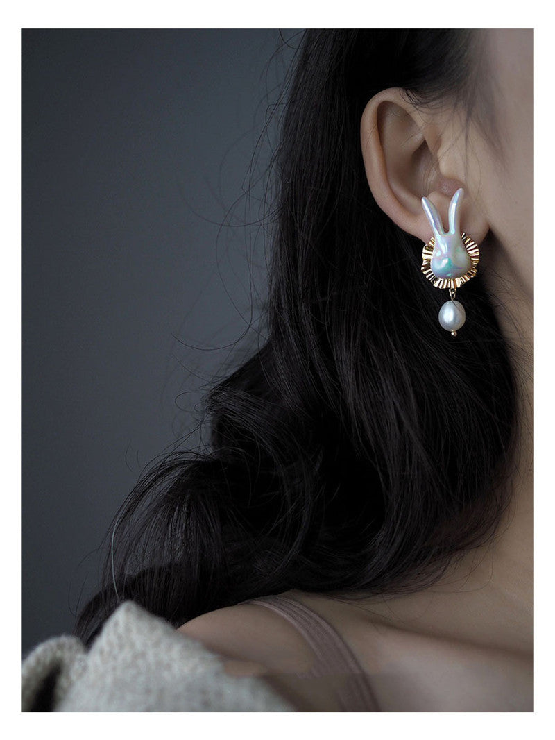 Soft Cute Rabbit Ceramic Freshwater Pearl Earrings-Jewearrings