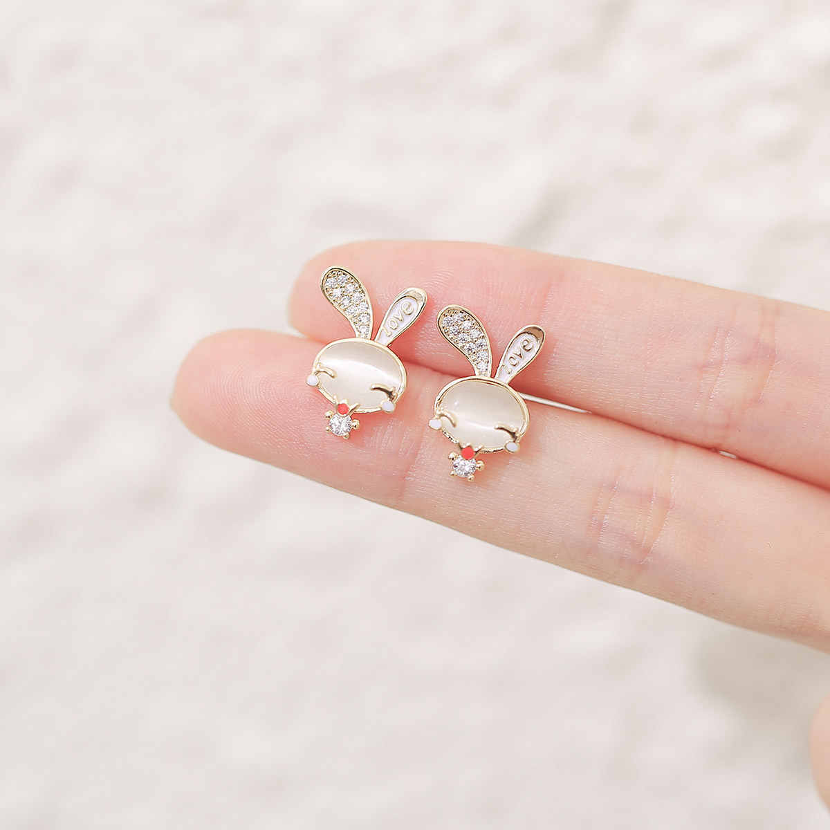 Cute Joker Rabbit Stud Earrings Stylish Compact Sterling Silver-Jewearrings