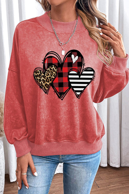 Heart Round Neck Dropped Shoulder Sweatshirt-Jewearrings