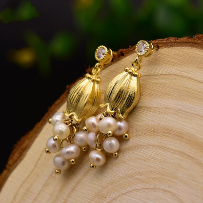 White Stud Earrings With Natural-shaped Pearls-Jewearrings