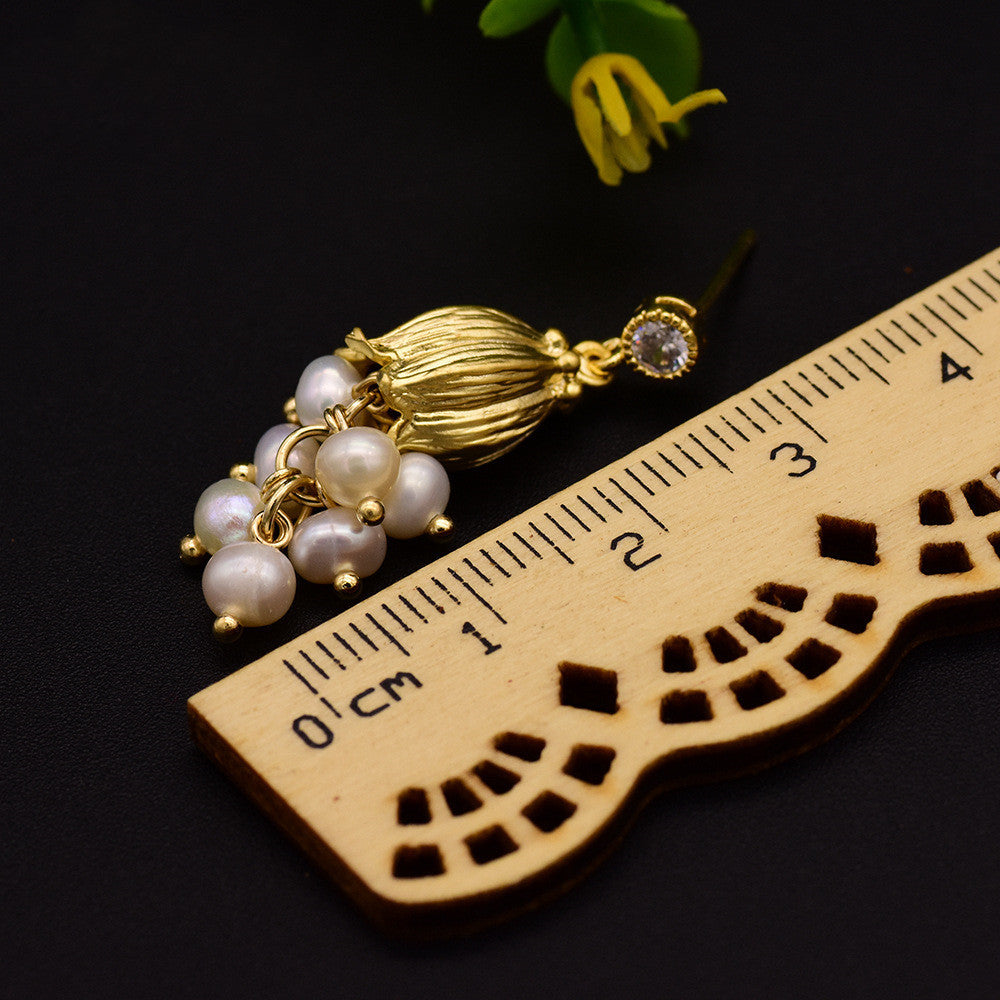 White Stud Earrings With Natural-shaped Pearls-Jewearrings