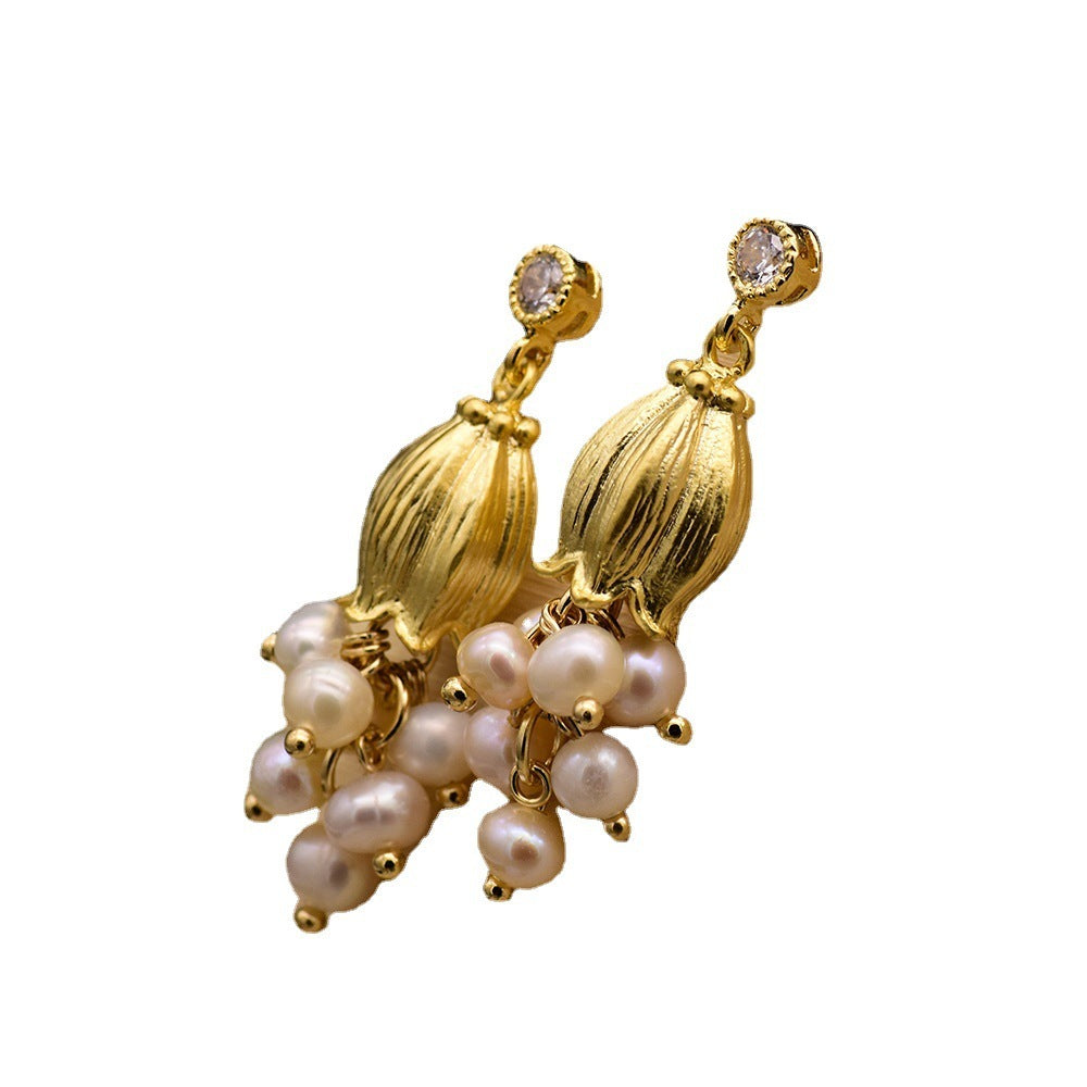 White Stud Earrings With Natural-shaped Pearls-Jewearrings