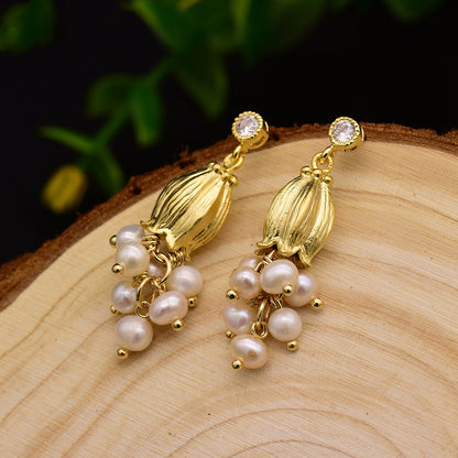 White Stud Earrings With Natural-shaped Pearls-Jewearrings