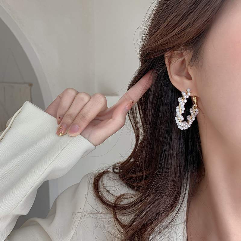 Pearl Circle Earrings, Female Earrings, High-end Exaggerated Earrings, Round Earrings-Jewearrings