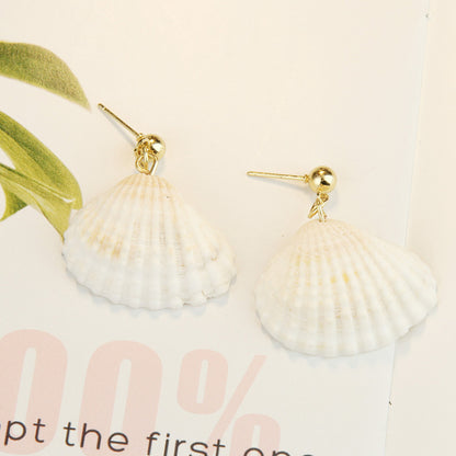 Vintage gold beads white scallop earrings-Jewearrings