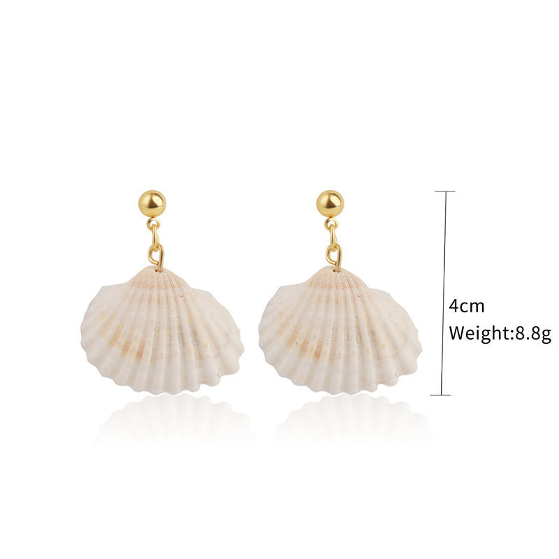 Vintage gold beads white scallop earrings-Jewearrings