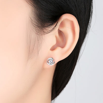 Sterling Silver Rose Stud With Zircon Earrings-Jewearrings