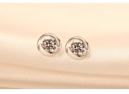 Sterling Silver Rose Stud With Zircon Earrings-Jewearrings