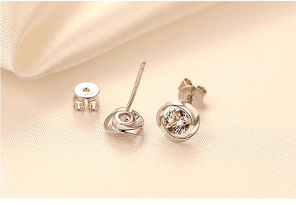 Sterling Silver Rose Stud With Zircon Earrings-Jewearrings