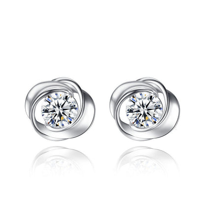 Sterling Silver Rose Stud With Zircon Earrings-Jewearrings